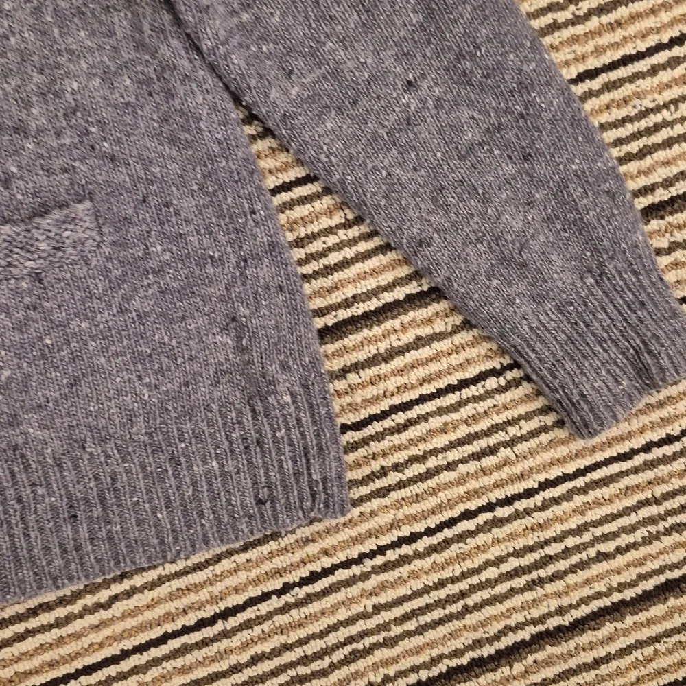 J CREW Grey Weave Knit Wool Blend Leather Buttons Mens M Cardigan Shawl‎ Sweater